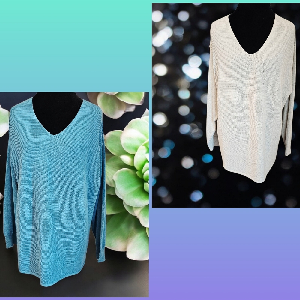 Ella Moss V-Neck Sweater Bundle In Blue and Cream